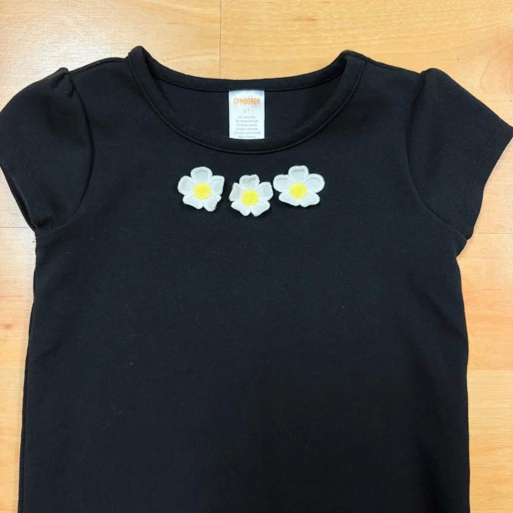 Gymboree Black Short Sleeve Daisy Appliqué Short Sleeve Top Toddler 5T